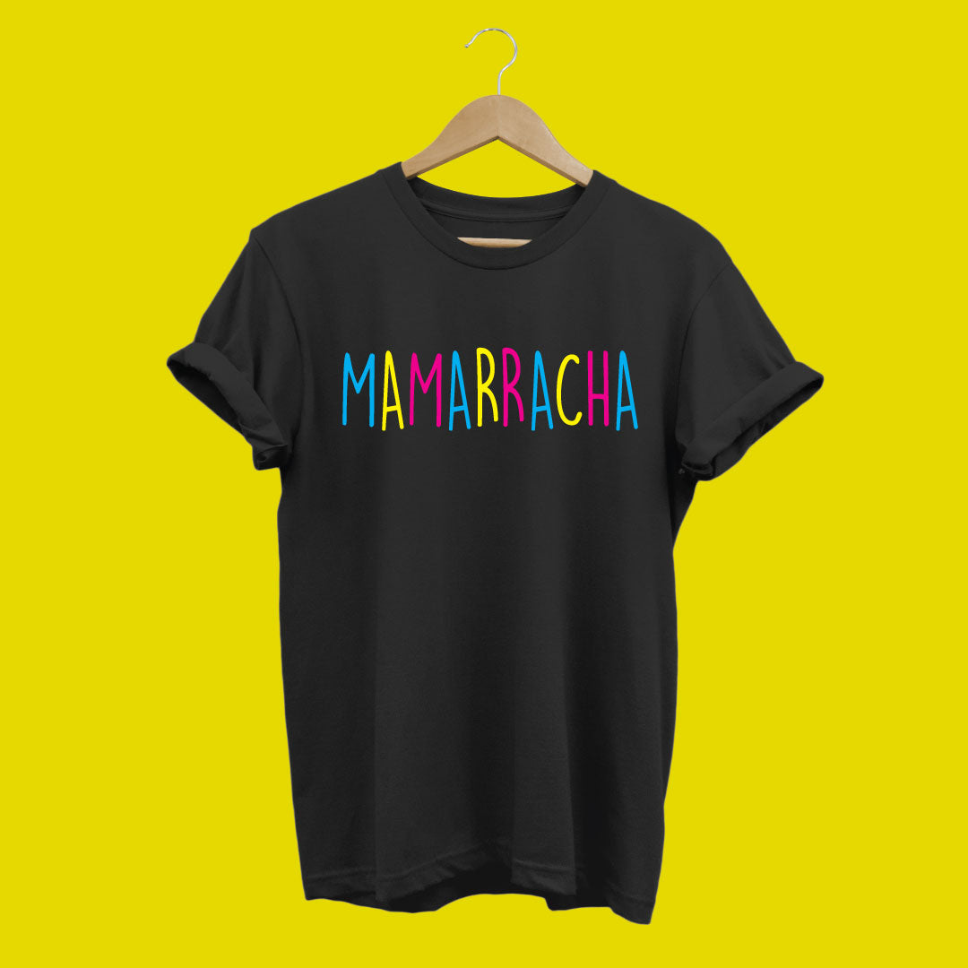 Camiseta para el orgullo Mamarracha, personalizada negra con letras de colores