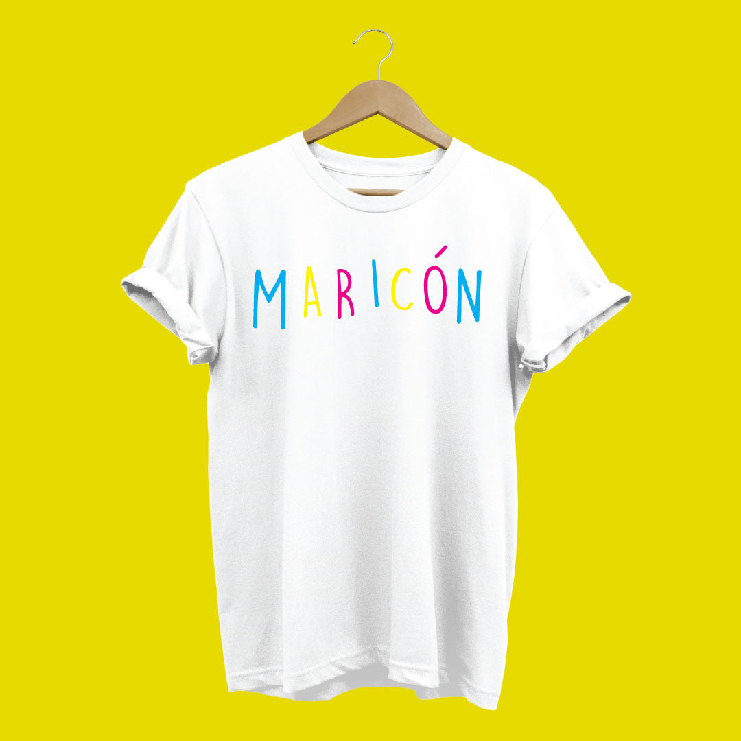Camiseta para el orgullo gay, Maricón, color blanca